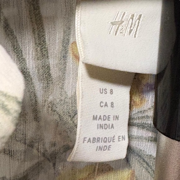 New H&M Ivory White Yellow Chiffon Floral Long Sleeve Midi Maxi Dress Size 8 - Picture 6 of 9